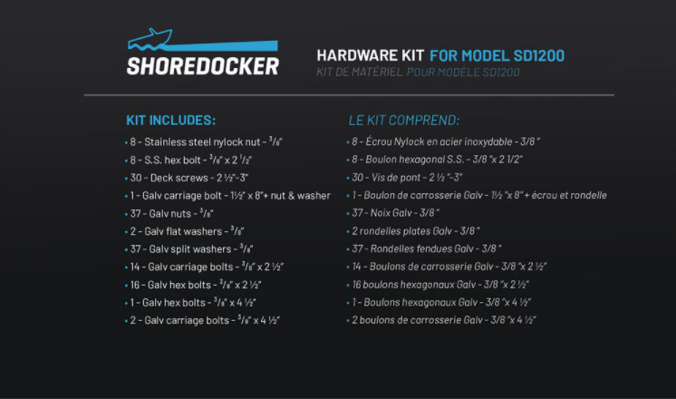 ShoreDocker HARDWARE KIT FOR  SD1200 (Nuts and Bolts)