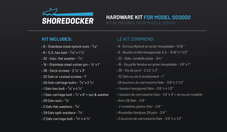 ShoreDocker HARDWARE KIT FOR SD 2000 (Nuts and Bolts)