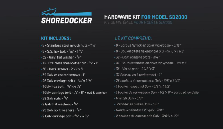 Shoredocker Kit ShoreDocker HARDWARE KIT FOR SD 2000 (Nuts and Bolts) – Waterfront ...